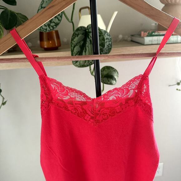 Pink Fuchsia Lace Trim Y2K Baby Doll Feminine Fairy Whimsygoth Tank Top M Cotton - Picture 3 of 8